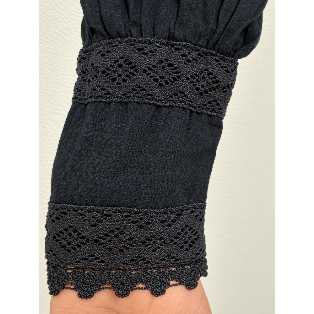 FARM Rio Black Crochet Lace Cutout Puff Sleeve Blouse Top Small Romantic Boho - Picture 5 of 7